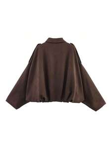 Women's Stylish And Elegant Four-Season Solid Lapel Front Buckle Bomber Jacket For Everyday Wear