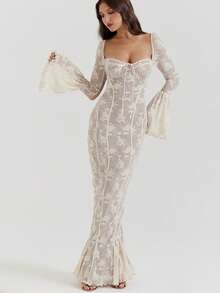 The New Flared Sleeve Sexy Lace Strapless Long Dress Is A Fashionable And Hot Girl's Backpack-Hugging Dress - White - View 1