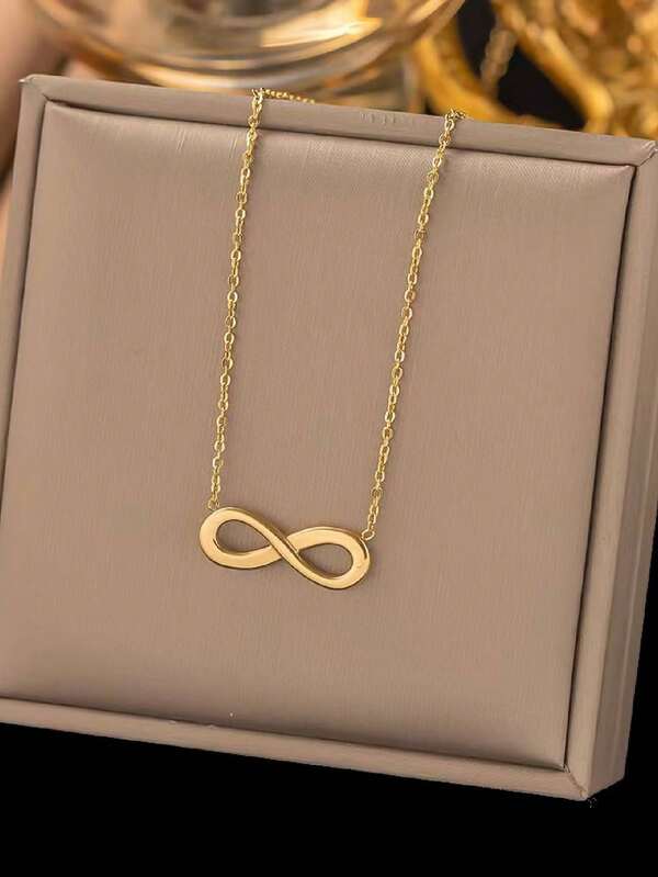 1pc Stainless Steel Minimalist Chic Versatile Infinity Love 8 Pendant Necklace, Women Clavicle Chain, Eternal Love Necklace