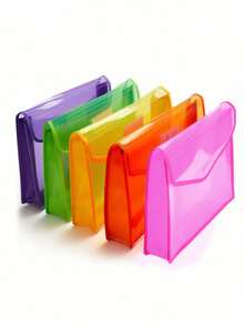 1/2/6pcs A4 Plastic Folder, Envelope Extension File Wallet Organizer, With Snapshot And Pocket Waterproof Transparent Document Bag, Three-Dimensional File Bag Transparent Twill A4 Storage Envelope Office Test Paper