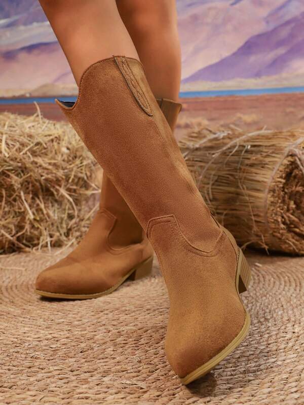 Western Style Brown Versatile Retro Suede Boots For Women, Autumn/Winter