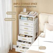 Hzuaneri Mesita de Noche, Mesita Auxiliar con 6 Cajones de Tela y Compartimento Abierto, Mesa Lateral de Sofá de Moderna, para Dormitorio y Sala de Estar, 30 x 40 x 96 cm, Blanco