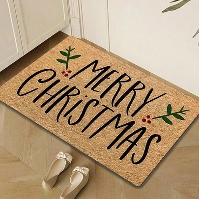 Christmas Door Mat With "Merry Christmas" And "JOY" - Polyester, Machine Washable, Non-Slip, Indoor/Outdoor Use, Rectangle Shape, Holiday Decor For Bedroom, Hallway, Patio - 1pc Bathroom Kitchen Decor Kitchen Rug