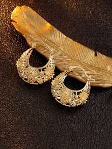 Mexican Style Metallic Hollow Asymmetrical Earrings, Perfect For Parties, Couples Anniversary Gift, Rose Gold Plated, Suitable For Teenagers - Red - View 11