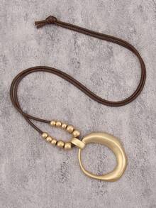 1 pieza Collar largo con colgante de disco ondulado de aleación dorada de estilo minimalista y elegante, collar gargantilla único con cuentas, adecuado para uso diario y como regalo para novia/novio - Cuerda de cera - Ver 21