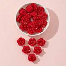 50Pcs 12mm Rose Flower Beads Loose Beads DIY Beads Jewelry Accessories Handmade Material - Red - View 1
