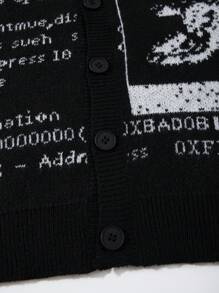 Unisex Retro Abstract Letter Pattern Knitted Long Sleeve Cardigan, Casual European & Asian Style, Suitable For Spring, Autumn, Winter