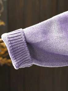 女士休闲加大码长袖开衫，带侧袋，秋冬款 - 淡紫色 - 查看 3