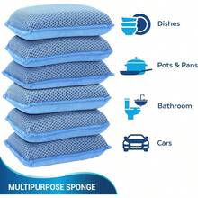 Miracle Microfiber Kitchen Sponge By ScrubIt 6 Pack NonScratch Heavy Duty Dishwashing Cleaning Sponges Machine Washable Blue
