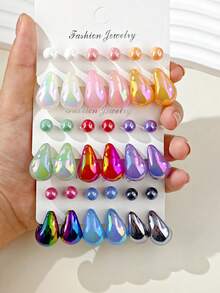 12 件/36 件复古简约多色水滴形环形耳环，创意百搭经典耳环套装 - 彩色 - 查看 6