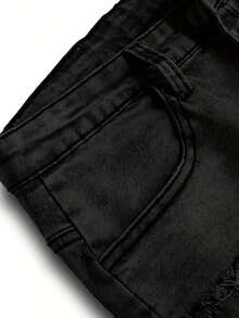 Men's Fashion Fringe Decor Elastic Slim Fit Denim Jeans, Emo Style - Dark Grey - View 5