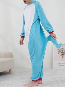 Men Funny Animal One-Piece Pajamas With Pockets And Hood, Machine Washable, Perfect For Christmas Or Casual House Wear, Unisex Funny Pajamas, Can Be Worn Outside.