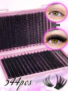 544/640 piezas Racimos de pestañas postizas estilo D Curl de alta capacidad, adecuadas para ojos gruesos y esponjosos, con aspecto natural. Maquillaje de belleza para hacer en casa. Gran capacidad de libro de pestañas individuales para principiantes, artistas de maquillaje, pestañas postizas suaves y duraderas. Extensiones de pestañas segmentadas para ojos de zorro/gato. Libro de pestañas portátil para viajes, adecuado para escenario, boda, exterior, trabajo diario, fiesta de música. Utiliza racimos de pestañas (80D100D/50D60D/30D40D/10D20D)