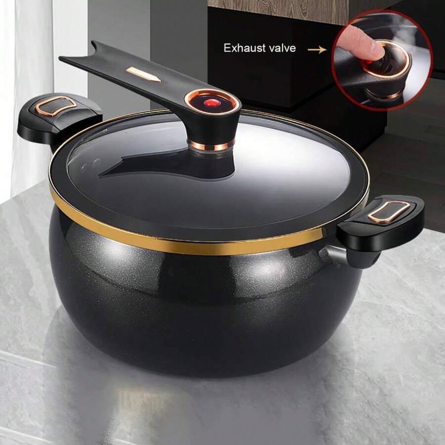 La marmite 1 pièce avec couvercle a une taille de de 8,5 QT, une taille de de marmite avec deux poigné, peut être utilisée pour la cuisson du pain, et est antiadhésive et adaptée aux plaques de cuisson et aux plaques de cuisson à induction. - Noir - Voir 1