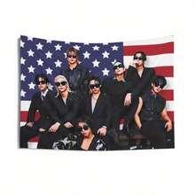 [STRAY Kpop Skz Merch] STRAY Kpop Skz Members 1pc American Flag Design Tour Merch - Horizontal Home Decor Banner With Band Member Portraits, 2024 Concert Gift For STAYS, Birthday Present & Fan Accessories, Concert Poster - Multicolor - View 4