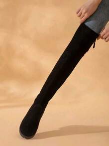 一双时尚女童过膝靴，包含女童黑色靴子和青少年棕色及膝靴。适合秋冬季儿童日常购物穿着。亲子装 - 黑色 - 查看 6