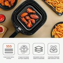 3 piezas Rejilla apilable de acero inoxidable para freidora de aire - Bandeja deshidratadora cuadrada de 8 pulgadas, apta para freidoras de aire con tamaño interior > 8.7 pulgadas, excelente para aperitivos, papas fritas, accesorios para freidora de aire, preparación de alimentos, herramienta de cocina moderna, utensilios de cocina duraderos