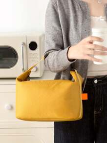 1pc Black, Yellow, Gray, Green New Insulated Lunch Box Tote Bag With Large Capacity, Foldable For Work, Portable Lunch Bag, Simple And Large Storage Capacity