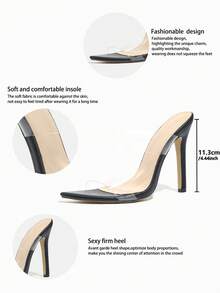 Jin Bei Qi Spring/Summer Women's Glass Strap Pointed Toe Stiletto High Heel Sandals, Minimalist Casual Solid Color Fashion Party Dress Transparent White High Heels - Black - View 8