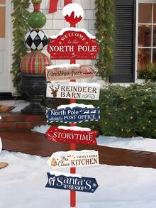 8 Piezas Señal direccional para fiesta de Navidad, Señales de casa de cabaña de invierno cálido y duradero para fiestas de Navidad y accesorios para fotomatón (sin batería), Decoraciones navideñas, Diseño de madera rústica (material de papel), Decoración de fiesta de Navidad Feliz Navidad