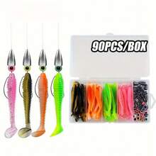 90 Stücke Premium Angelzubehör Set - Paddelschwanz Swimbait, Fischaugen Stopp Perlen, Crankbait Haken - vielseitig für Süß- und Salzwasser, beständiger Edelstahl & Silikon, mit transparenter Aufbewahrungsbox