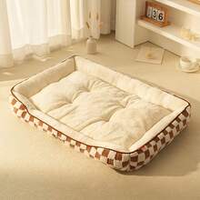 1 قطعة سرير حيوانات أليفة ذو نمط الشطرنج للكلاب والقطط، مصنوع من مادة قطيفة دافئة ومقاومة للرياح، مناسب للكلاب الصغيرة والمتوسطة والكبيرة، قاعدة مانعة للانزلاق ومقاومة للرطوبة، متوفر بألوان متعددة