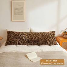 20x54 Fluffy Cheetah Print Body Pillow Cover, Leopard Print Plush Fuzzy Pillowcase With Zipper, Farmhouse Shaggy Long Pillow Cover Women Side Sleepers, Pink - 獵豹紋棕色 - 查看 2