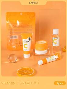 مجموعة ترطيب وتفتيح LAIKOU VITAMIN C TRAVEL KIT 4 قطع (مطهر صحي للوجه 20جرام ومرطب مائي للبشرة 20 مل ومرطب للوجه بالتغذية 8 جرام ولوشن واقي الشمس ذو الطيف العريض SPF50 + 10 جرام)، حقيبة هدايا للعناية بالبشرة العميقة للنساء والفتيات ومنتج للعناية بالبشرة المضادة للأكسدة، سبا للسفر والتخييم والتسلق، ومجموعة العناية بالبشرة في الهواء الطلق