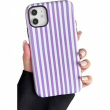 Compatible With IPhone 13 / 14 Case, Fashion Cute Multi-Strip Pattern Aesthetic Design For Women, Soft TPU And Hard Back Shockproof Phone Case For IPhone 16 15 14 13 12 11 Pro Max Plus Compatible With Sam Galaxy A And S Series - Tím và Trắng - Xem 1