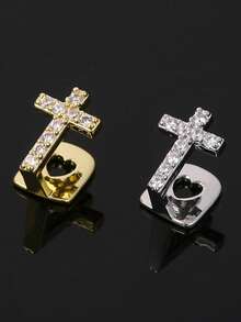1 Set Cubic Zirconia Cross & Metal Water Drop Tooth Pendant, Fashionable Party/Festival Decoration, Unisex - Multicolor - View 2