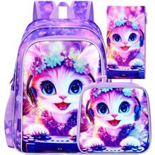 3PCS Girls Backpack, 16 "Kids Cat Play Bookbag, School Bag For Elementary Preschool Toddler