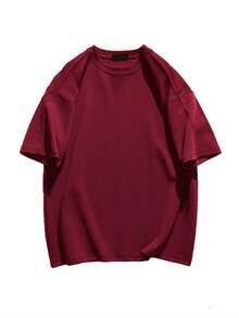 Men's Women's Unisex T-Shirts Basic Plain Round Neck 100% Premium Cotton - 紅木色 - 查看 3