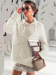 Women's Solid Color Ribbed Pullover Sweater, Daily Wear Long Sleeve Knitwear, Autumn/Winter