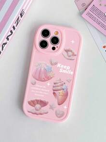 Ins Sweet Dream + Shell Faux Pearl Print Cute Pink Shell Star "Keep Smile" Print Daily Protective Beach Vacation Phone Case, Minimalist TPU Matte Anti-Fingerprint Niche Creative Full-Wrap Soft Shell Pink Phone Case, Phone Protective Cover, Compatible With Samsung Phones, Compatible With Iphone 13 Protective Case Compatible With IPhone 13, IPhone Protective Case, Compatible With Samsung Galaxy Phones, Cover, Compatible With Iphone Protective Case Compatible With IPhone 16 Pro Max - Multicolor - View 6