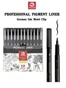 Mobee Super Black German Ink Pigment Liner Pen, 3/6/12 Pcs Fine Tip Pen Set, Metal Clip, German Ink, High-Quality Fine Tip Marker Pen, Water-Based Liner Pen, Master-Level Fine Art Drawing - màu đen - Xem 15