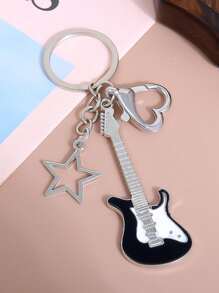 A Unisex Y2K Subculture Guitar And Five-Pointed Star Keychain A Retro Sweet And Cool Niche Bag And Car Pendant. It Serves As A Back-To-School Bag Pendant And A Couple's Keychain. Backpack Decor Keychain For Bag - Black and White - View 17