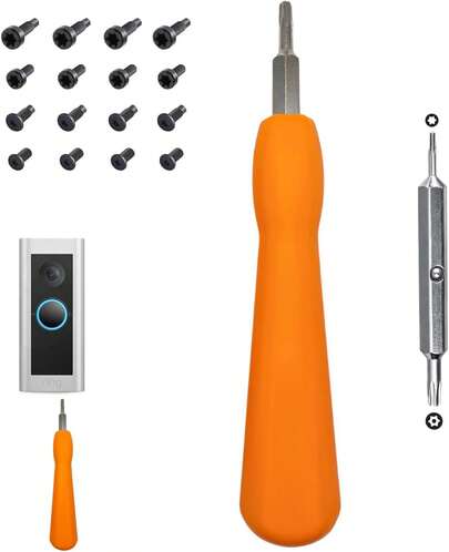 Ring Doorbell Screwdriver & 20 Security Screws Kit – Double-Ended Torx T6 + T15 Tool For Battery Change & Wi-Fi Reset – Fits Ring Video Doorbell/2/3/3+/4/Plus/Pro/Elite (Orange)