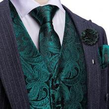 Formal Men Vest V-Neck Suit Vests Tie Bowtie Set Paisley Jacquard Waistcoat Clip Hanky Cufflink Lapel Pin Wedding 8PCShalloween - 墨綠色 - 查看 5