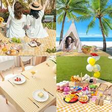 79"X79" Extra Large Foldable Outdoor Picnic Blanket – Waterproof Beach & Camping Mat, Portable Lawn Mat For Park, Hiking, Playground – Yellow Stripes Design - Màu vàng - Xem 4