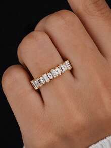 1枚S925纯银长方形眼睛拇指戒指，优雅珠宝礼品，女士之选 - 半圈長方馬眼 - 查看 2