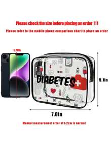 新款糖尿病收纳包 - 迷你化妆包、透明洗漱包、医疗包、旅行必备品、拉链便携式旅行洗漱包、沙滩透明PVC洗漱包、防水收纳包、透明收纳包、带线缆和USB接口的收纳包，可存放药品、医疗用品等。