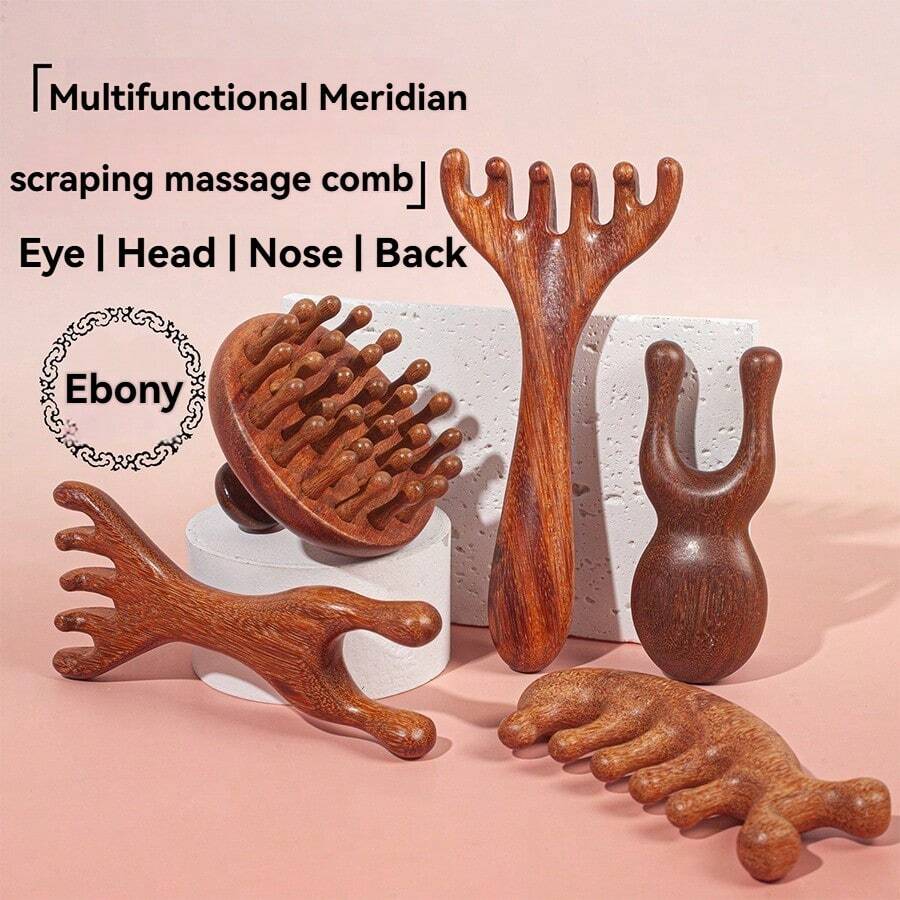 NEFOUME Natürlicher Sandelholz Massagekamm | Antistatisch | Kammzähne Massage + Gua Sha Schaben | Simulierte Doppelfinger-Augenmassage | Ergonomischer rutschfester Griff | Geeignet für Kopf, Nacken, Schulter, Beine und mehr Bereiche, Haare, Haarpflege, Schule, Rückkehr zur Schule, Reisen, Reiseaccessoires, Haushaltsartikel, Spa, Massagetool, Massage, Massagegerät, Spa - Braun - Übersicht 1