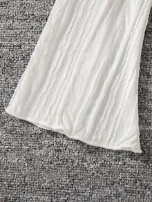 Mädchen Lässig einfarbiges Shirt mit hohem Kragen und Glockenärmeln, Frühling/Herbst - Weiss - Übersicht 2