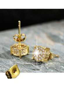 1 Pair Unisex Fashionable Versatile Rhinestone Stainless Steel Stud Earrings (With 1 Extra Earring Back), Suitable For Outdoor, Travel, Party, Gift, Daily Wear