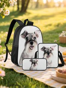 1 Set Mochila duradera de poliéster con elemento animal, incluye estuche para lápices para útiles de oficina, herramientas, conveniente para viajes al aire libre, picnic, mochila multifuncional tipo bandolera, regalo para volver a la escuela