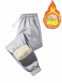 Pantalones de chándal con forro térmico para hombres, Bottom con forro de borreguito, joggers con puños gruesos