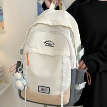 Un bolso de hombro de estilo sencillo y alta calidad, con un diseño de mochila de gran capacidad, satisface las necesidades de almacenamiento de libros de los estudiantes. Ideal para viajes y el ocio diario, es una opción ideal para estudiantes. - Blanco - Ver 3