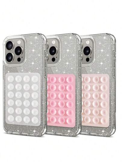 Back To School 1pc Suction Cup Stand High Transparent Glitter Phone Case Compatible With Apple, Compatible With IPhone16Promax 16 16plus 16Pro 15Promax 15 15plus 15Pro 14Promax 14plus 14 13Promax 13Pro 13 12 11 XR. Waterproof Shockproof Anti-Fall Scratch Resistant