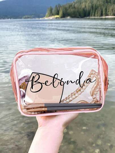 1pc Personalized Makeup Bag, Beach Wedding Gift, PVC Transparent Makeup Bag, Toiletry Bag, Bridesmaid Gift, Summer Vacation Gift, Bachelorette Party Gift, Multi-Functional, Space-Saving