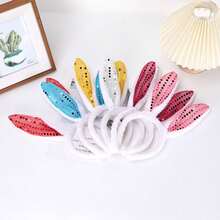 1pc Glitter Rabbit Ear Headband, Plush Sequin Party Headpiece - Multicolor - View 3